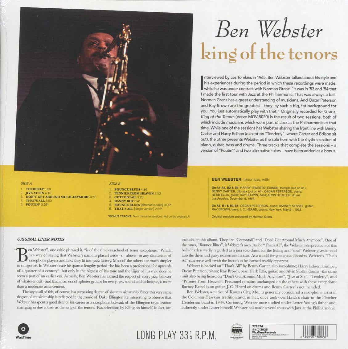 Ben Webster - King Of The Tenors (+3 bonus tracks) (ltd. ed.) (180g) [New Vinyl Record LP]