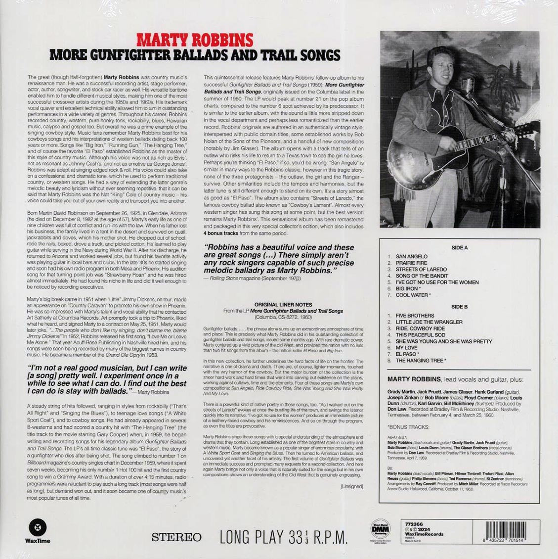 Marty Robbins - More Gunfighter Ballads And Trail Songs (+4 bonus tracks) (ltd. ed.) (180g) [New Vinyl Record LP]