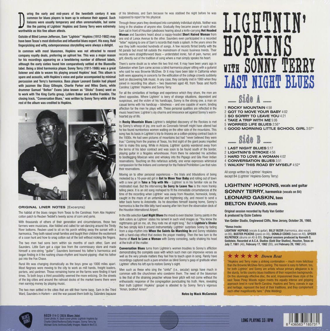 Lightnin' Hopkins, Sonny Terry - Last Night Blues (+3 bonus tracks) (ltd. ed.) (180g) [New Vinyl Record LP]