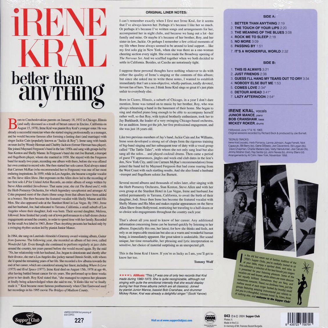 Irene Kral, Junior Mance Trio - Better Than Anything (+3 bonus tracks) (ltd. ed.) (180g) [New Vinyl Record LP]