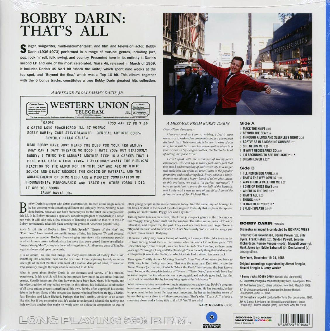 Bobby Darin - That's All (+5 bonus tracks) (ltd. ed.) (180g) (blue vinyl) [New Vinyl Record LP]