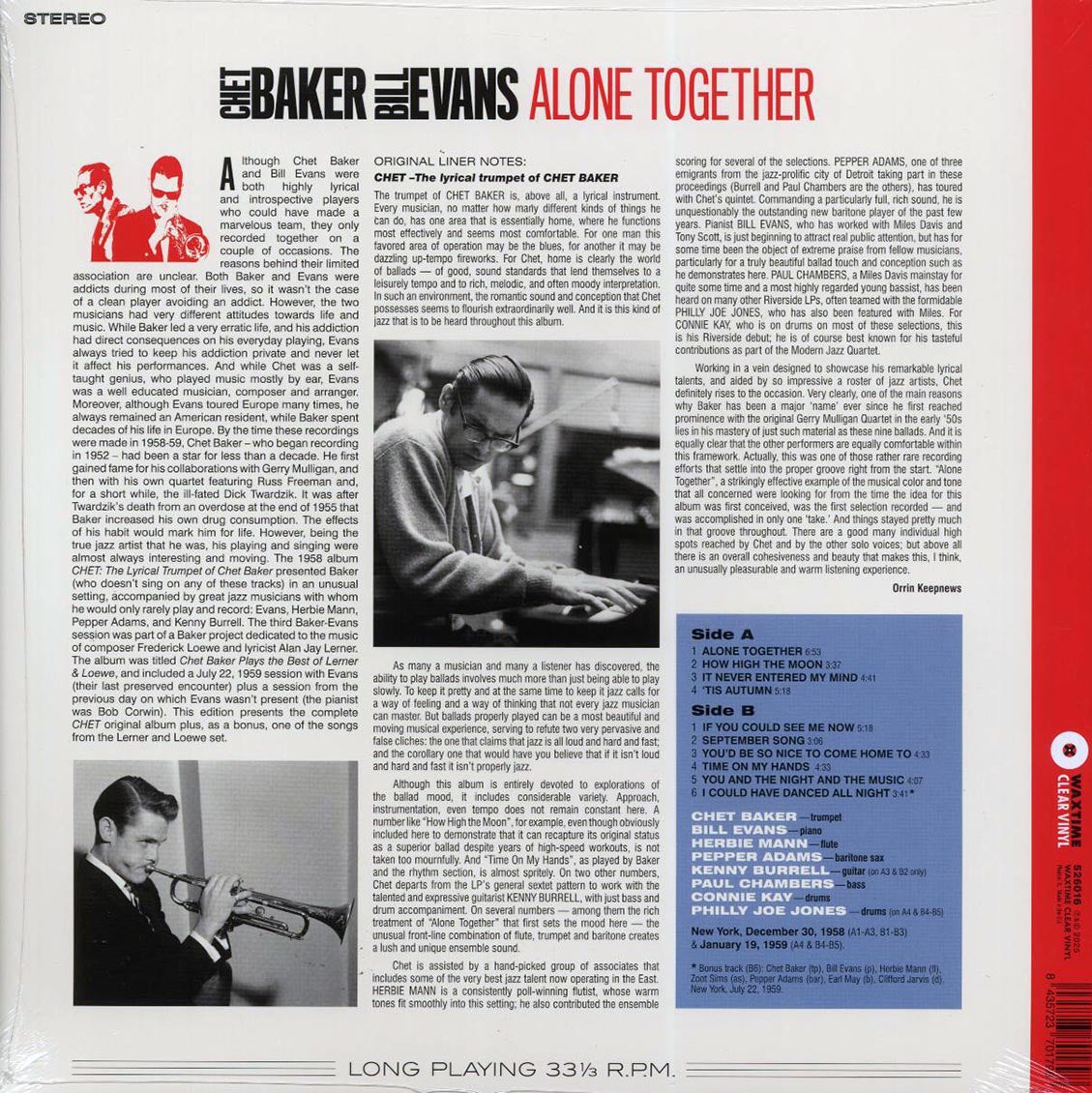 Chet Baker, Bill Evans - Alone Together (+bonus track) (ltd. ed.) (180g) (clear vinyl) [New Vinyl Record LP]