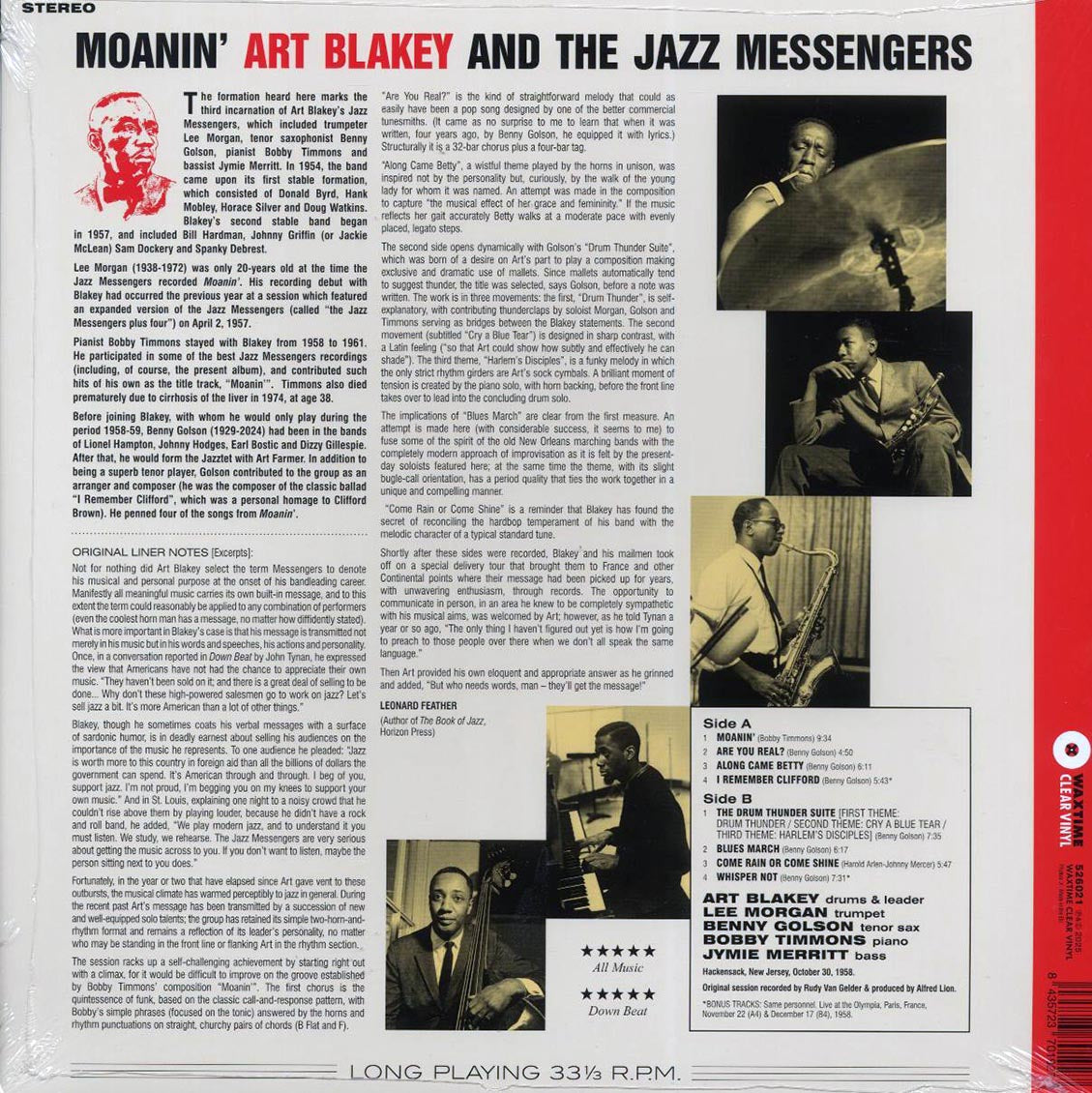 Art Blakey & The Jazz Messengers - Moanin' (+2 bonus tracks) (ltd. ed.) (180g) (clear vinyl) [New Vinyl Record LP]