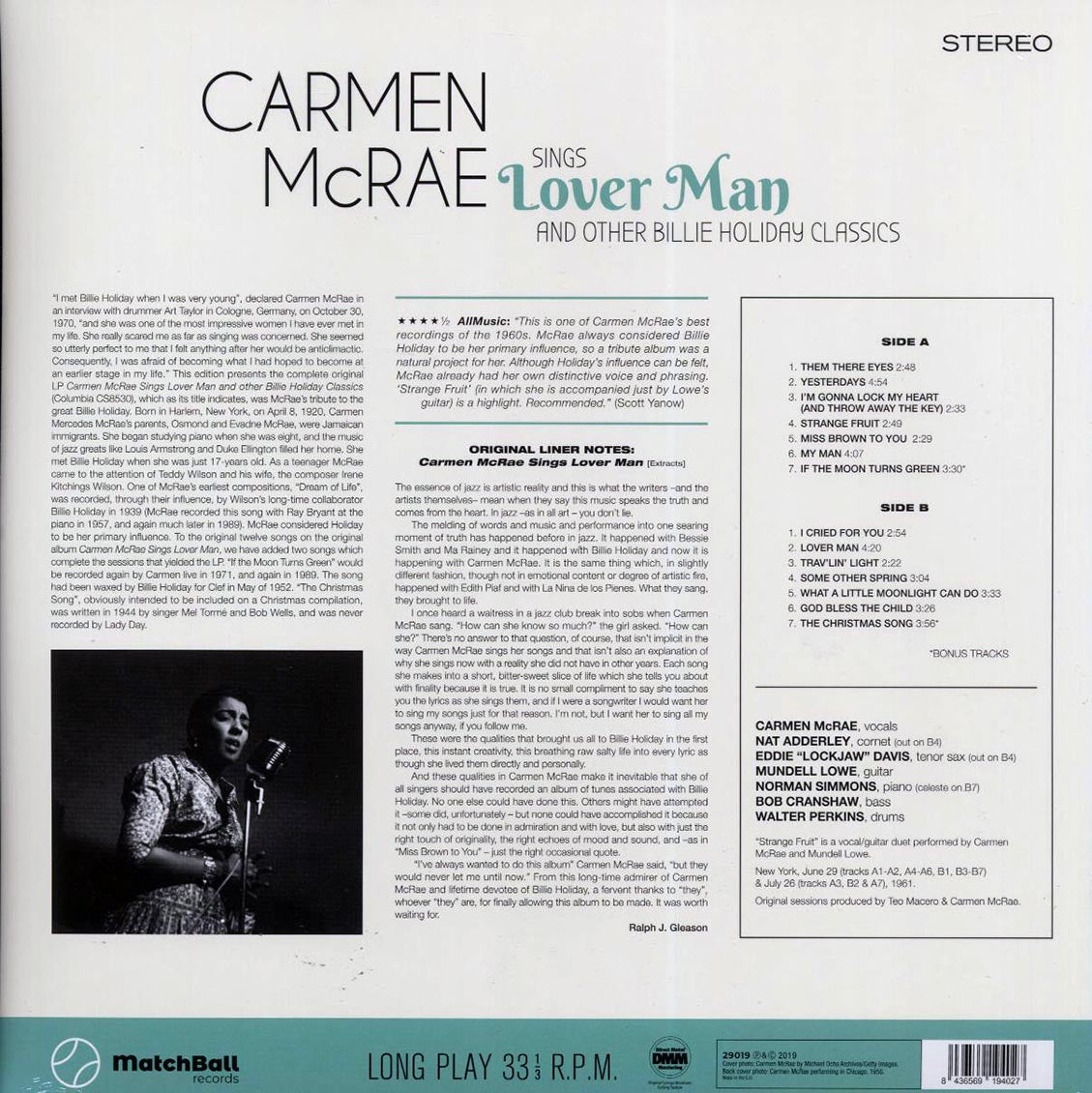 Carmen McRae - Sings Lover Man (+2 bonus tracks) (ltd. ed.) (180g) [New Vinyl Record LP]