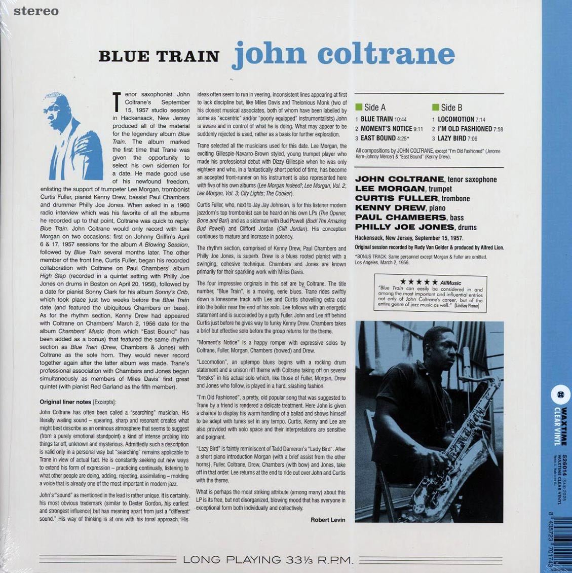 John Coltrane - Blue Train (+bonus track) (ltd. ed.) (180g) (clear vinyl) [New Vinyl Record LP]