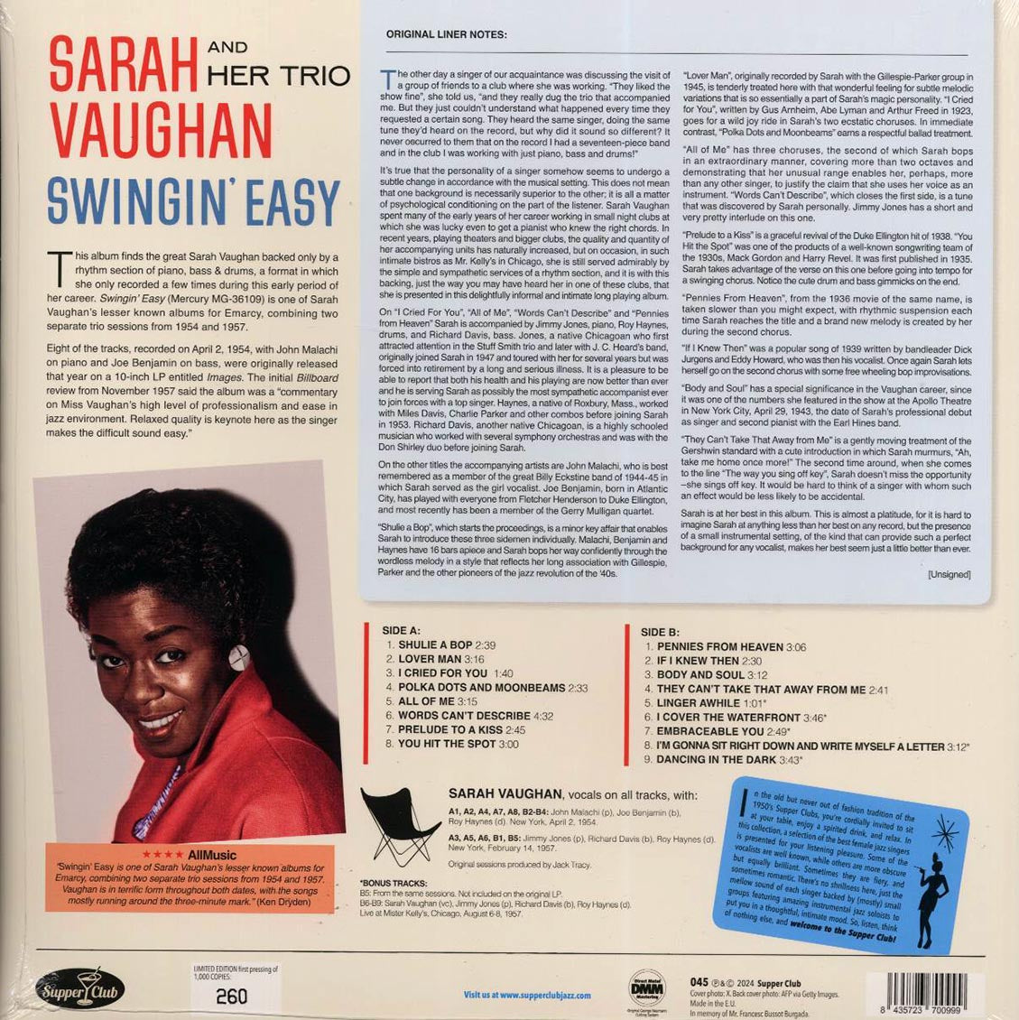 Sarah Vaughan & Her Trio - Swingin' Easy (+5 bonus tracks) (ltd. ed.) (180g) [New Vinyl Record LP]