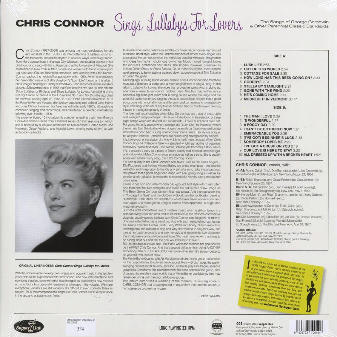 Chris Connor - Sings Lullabys For Lovers (+2 bonus tracks) (mono) (ltd. ed.) (180g) (remastered) [New Vinyl Record LP]