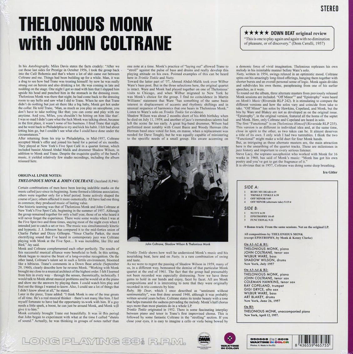 Thelonious Monk, John Coltrane - Thelonious Monk With John Coltrane (+bonus track) (ltd. ed.) (180g) (purple vinyl) [New Vinyl Record LP]
