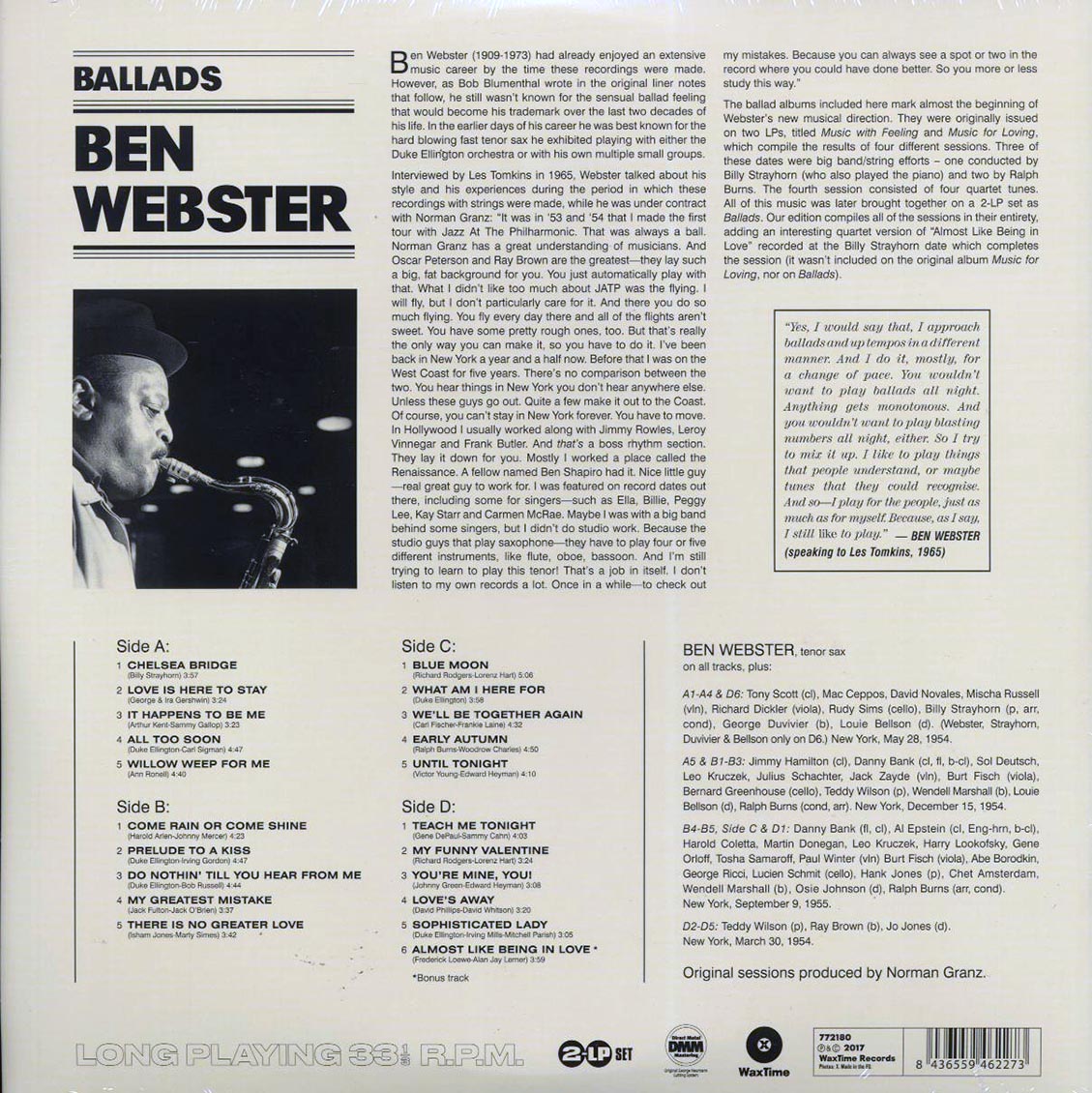 Ben Webster - Ballads (21 tracks) (ltd. ed.) (2xLP) (180g) [New Vinyl Record LP]