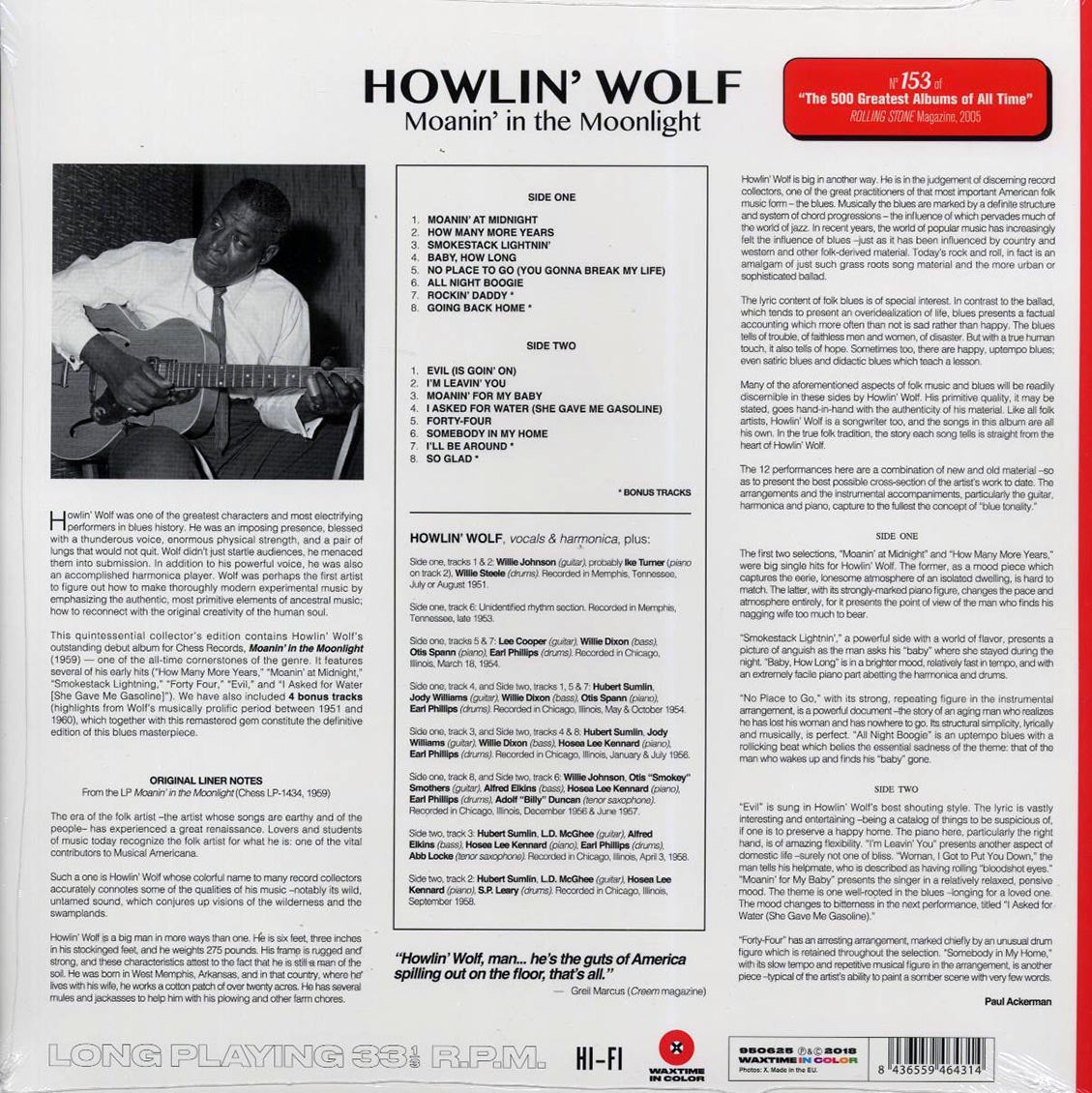 Howlin' Wolf - Moanin' In The Moonlight (+4 bonus tracks) (ltd. ed.) (180g) (red vinyl) [New Vinyl Record LP]