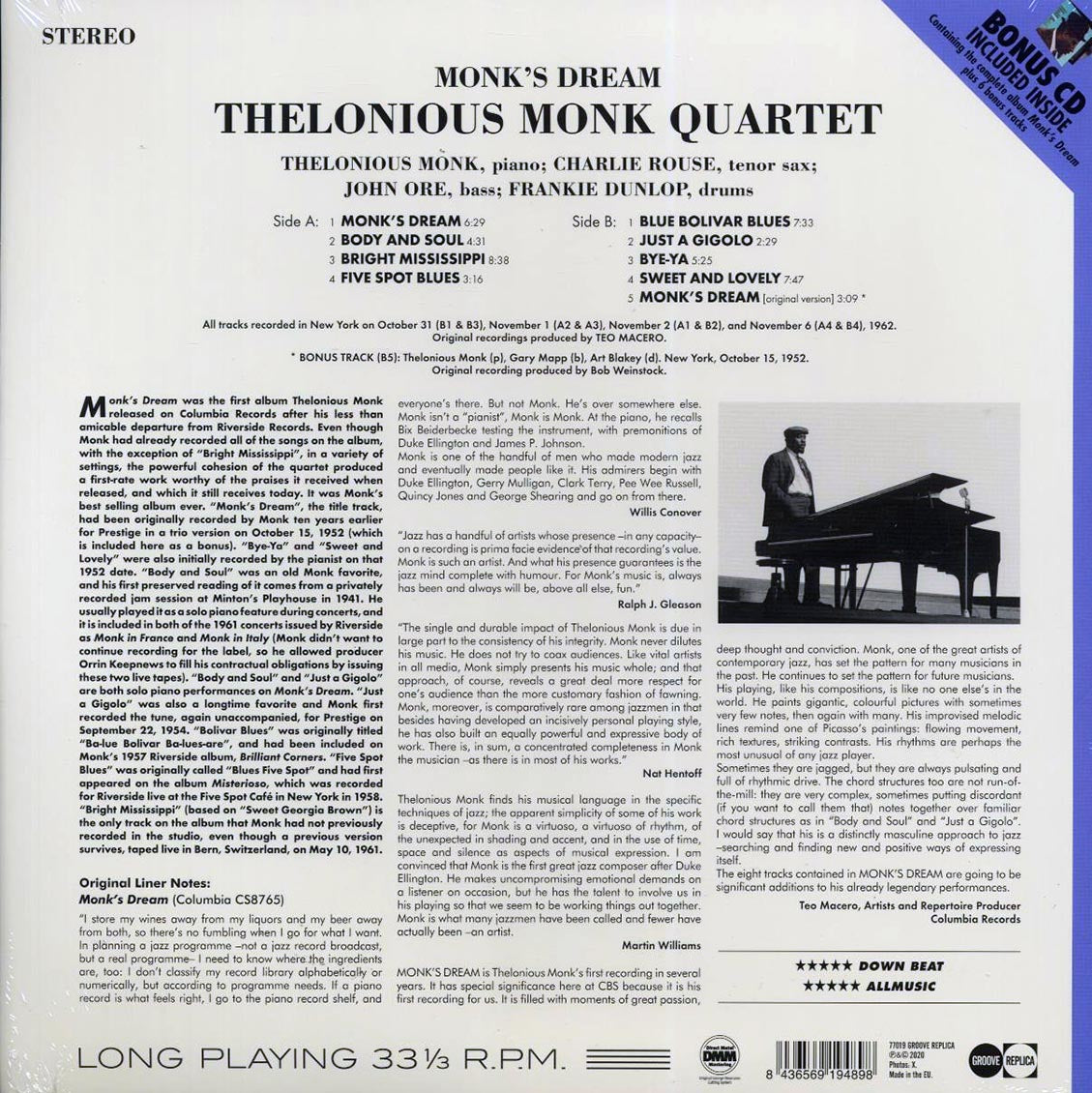 Thelonious Monk Quartet - Monk's Dream (+bonus track) (ltd. ed.) (180g) (incl. CD) [New Vinyl Record LP]
