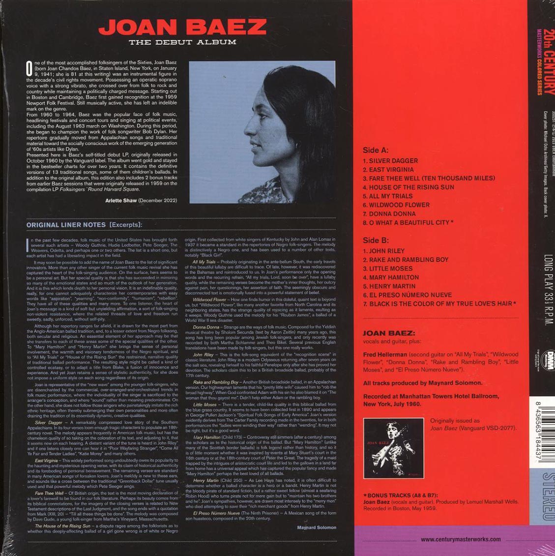 Joan Baez - Joan BaezL The Debut Album (+2 bonus tracks) (ltd. ed.) (180g) (red vinyl) [New Vinyl Record LP]