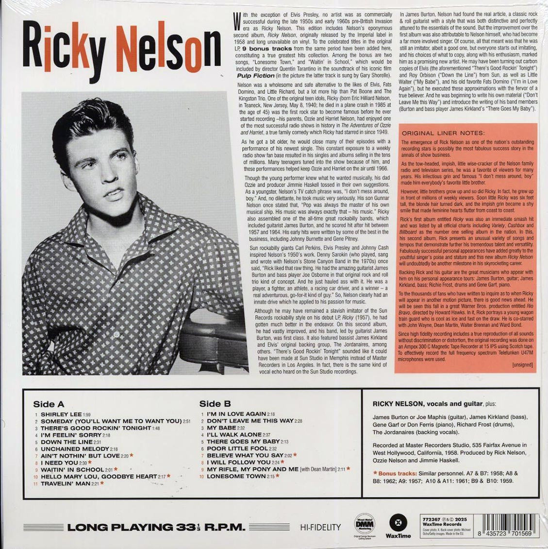 Ricky Nelson - Ricky Nelson (+8 bonus tracks) (ltd. ed.) (180g) [New Vinyl Record LP]