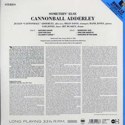 Cannonball Adderley - Somethin' Else (+bonus track) (ltd. ed.) (180g) (incl. CD) [New Vinyl Record LP]