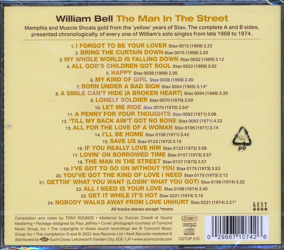 William Bell - The Man In The Street: The Complete Yellow Stax Solo Singles 1968-1974 [New CD]