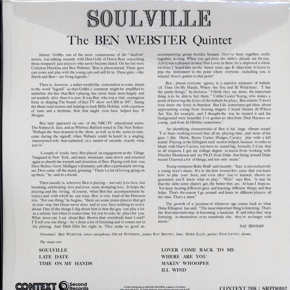 Ben Webster Quintet - Soulville (180g) [New Vinyl Record LP]