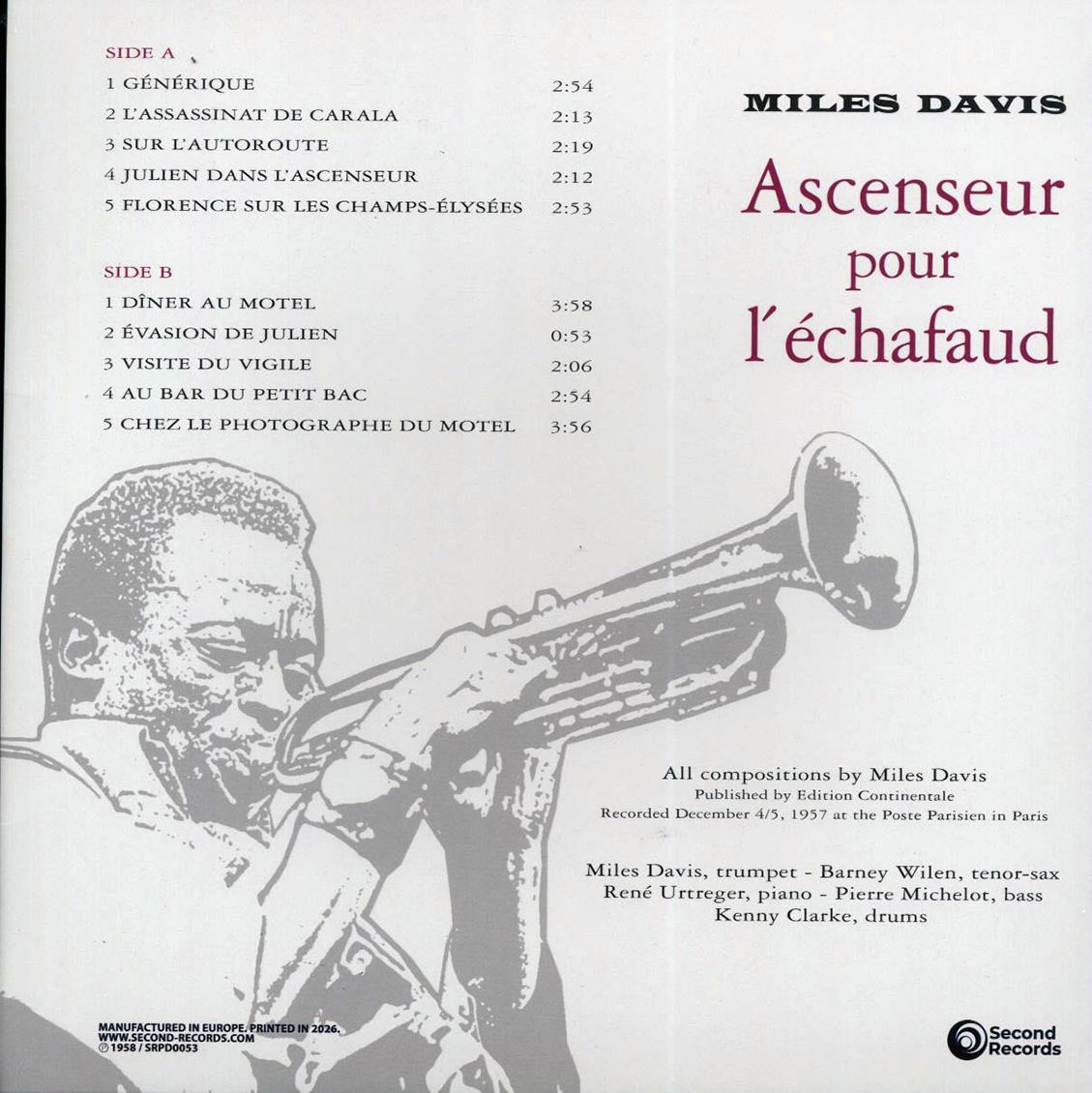 Miles Davis - Ascenseur Pour L'Echafaud: Lift To The Scaffold (180g) (magenta vinyl) [New Vinyl Record LP]