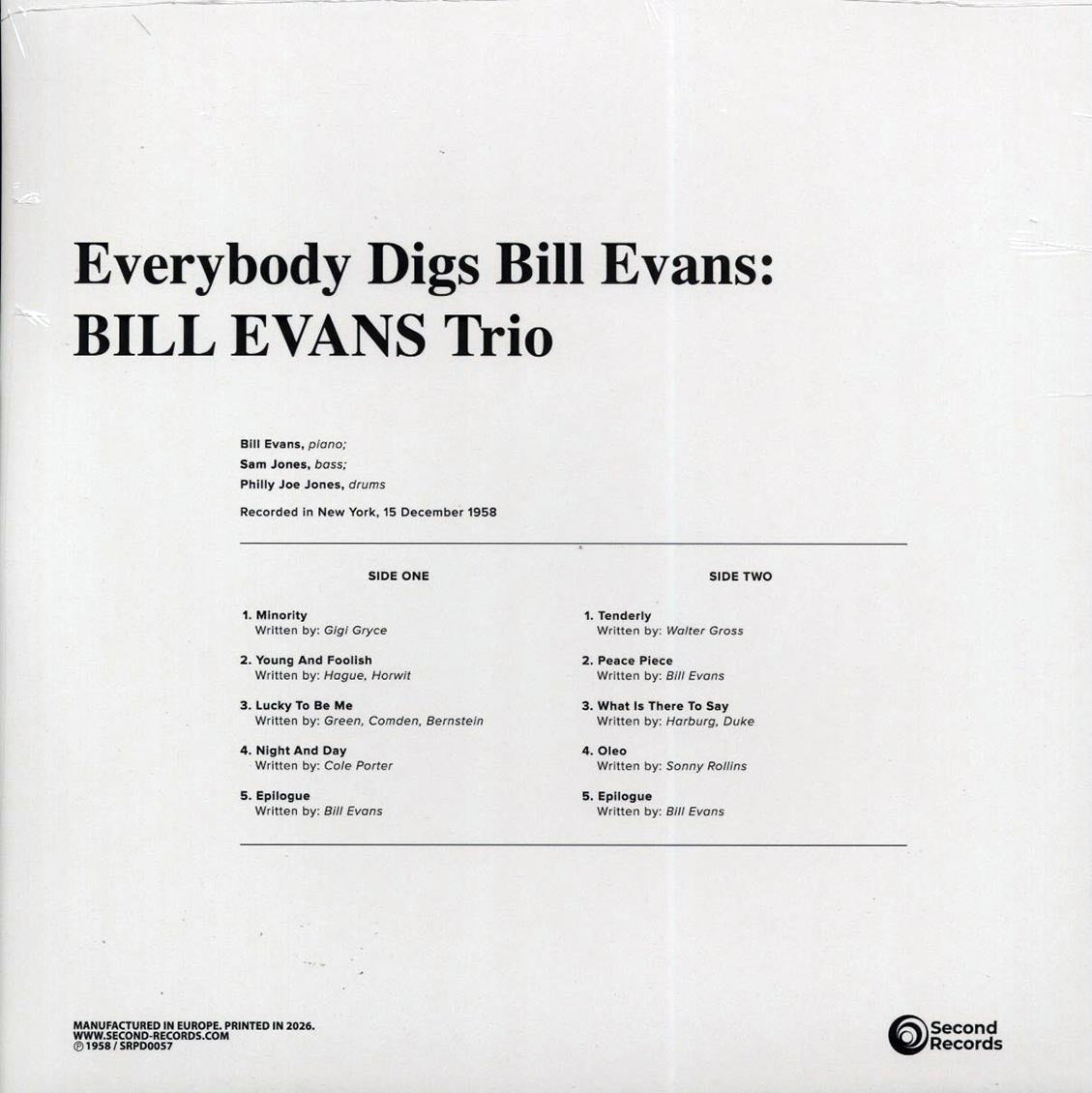 Bill Evans Trio - Everybody Digs Bill Evans (180g) (clear vinyl) [New Vinyl Record LP]