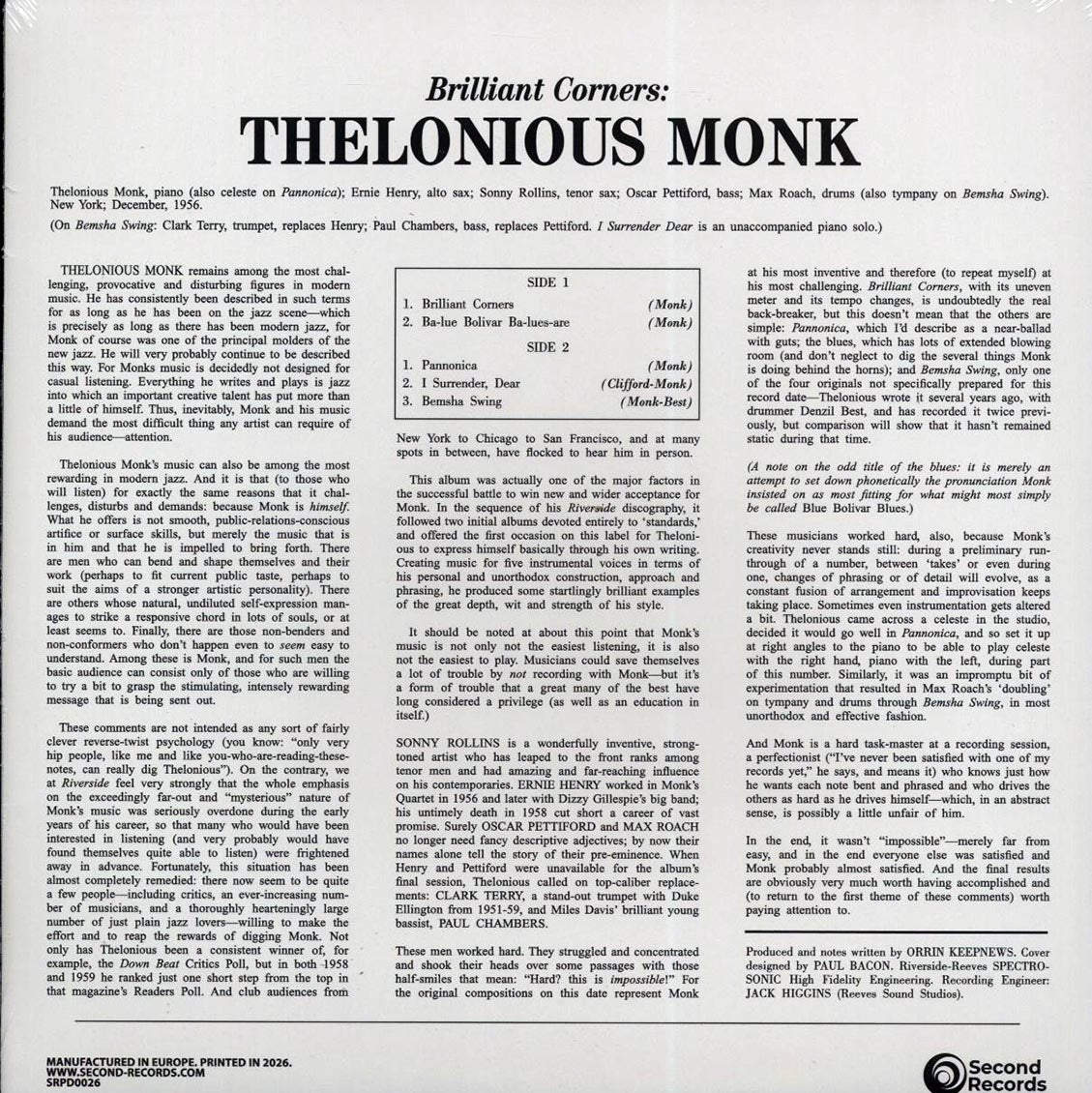 Thelonious Monk - Brilliant Corners (180g) (clear vinyl) [New Vinyl Record LP]