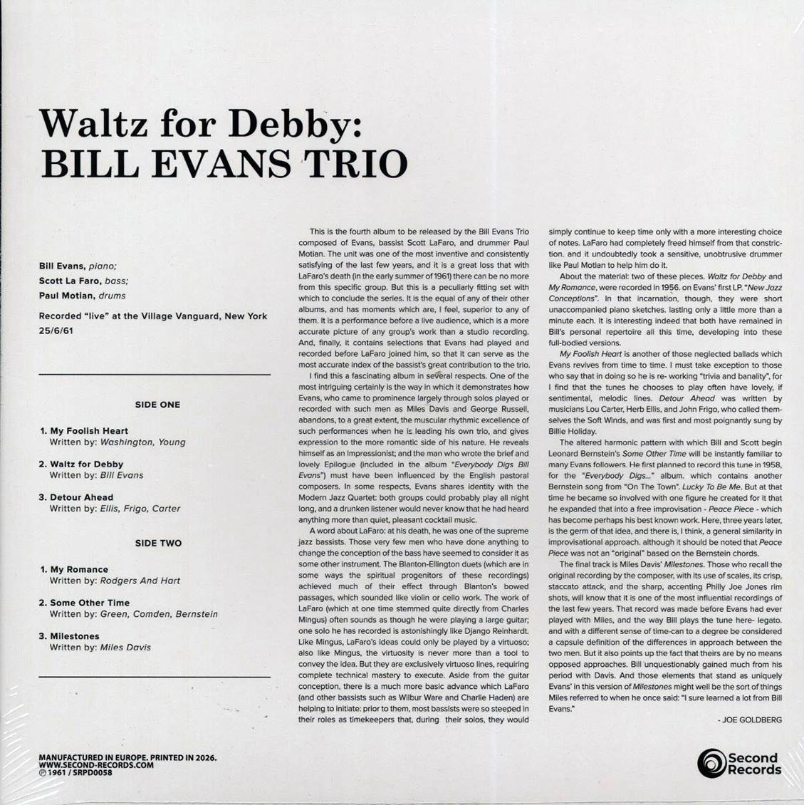 Bill Evans Trio - Waltz for Debby (180g) [New Vinyl Record LP]