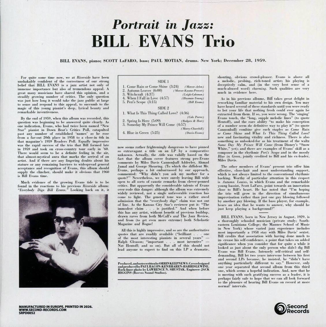 Bill Evans Trio - Portrait In Jazz (180g) [New Vinyl Record LP]