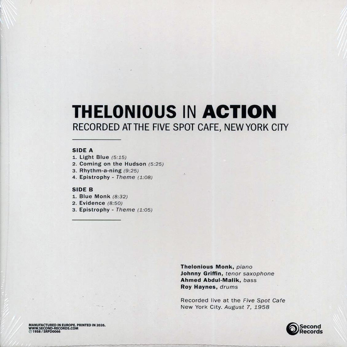 Thelonious Monk Quartet - Thelonious In Action: Recorded At The Five Spot Cafe, New York City (180g) [New Vinyl Record LP]