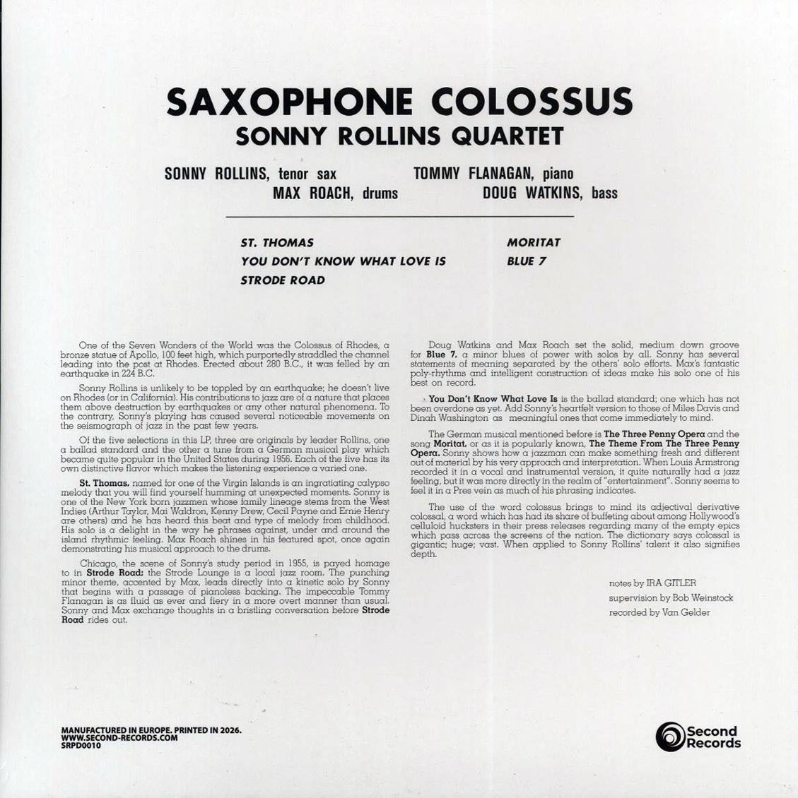 Sonny Rollins - Saxophone Colossus (180g) [New Vinyl Record LP]