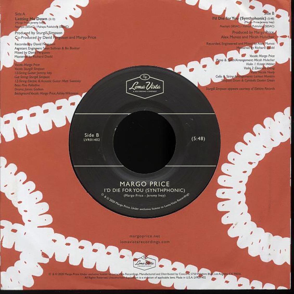 Margo Price - Letting Me Down  /  Margo Price - I'd Die For You (Symphonic) [New Vinyl Record 7" Single]