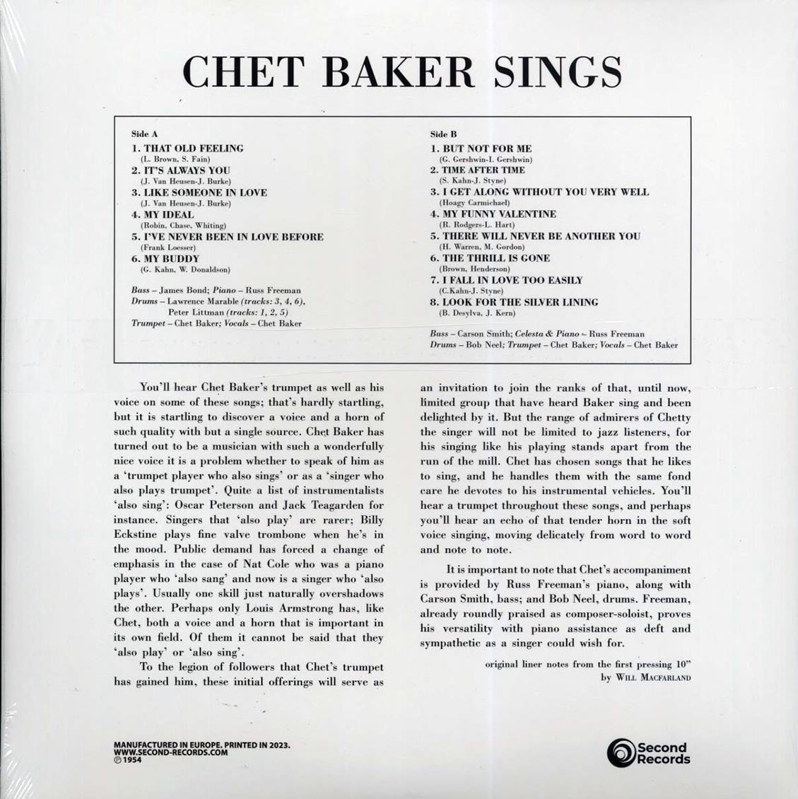 Chet Baker - Chet Baker Sings (180g) (yellow vinyl) [New Vinyl Record LP]