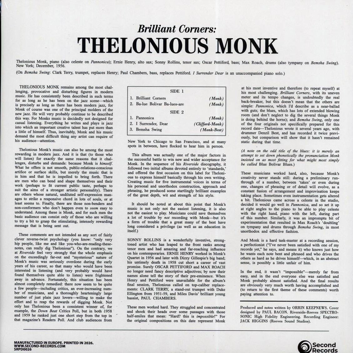 Thelonious Monk - Brilliant Corners (180g) [New Vinyl Record LP]