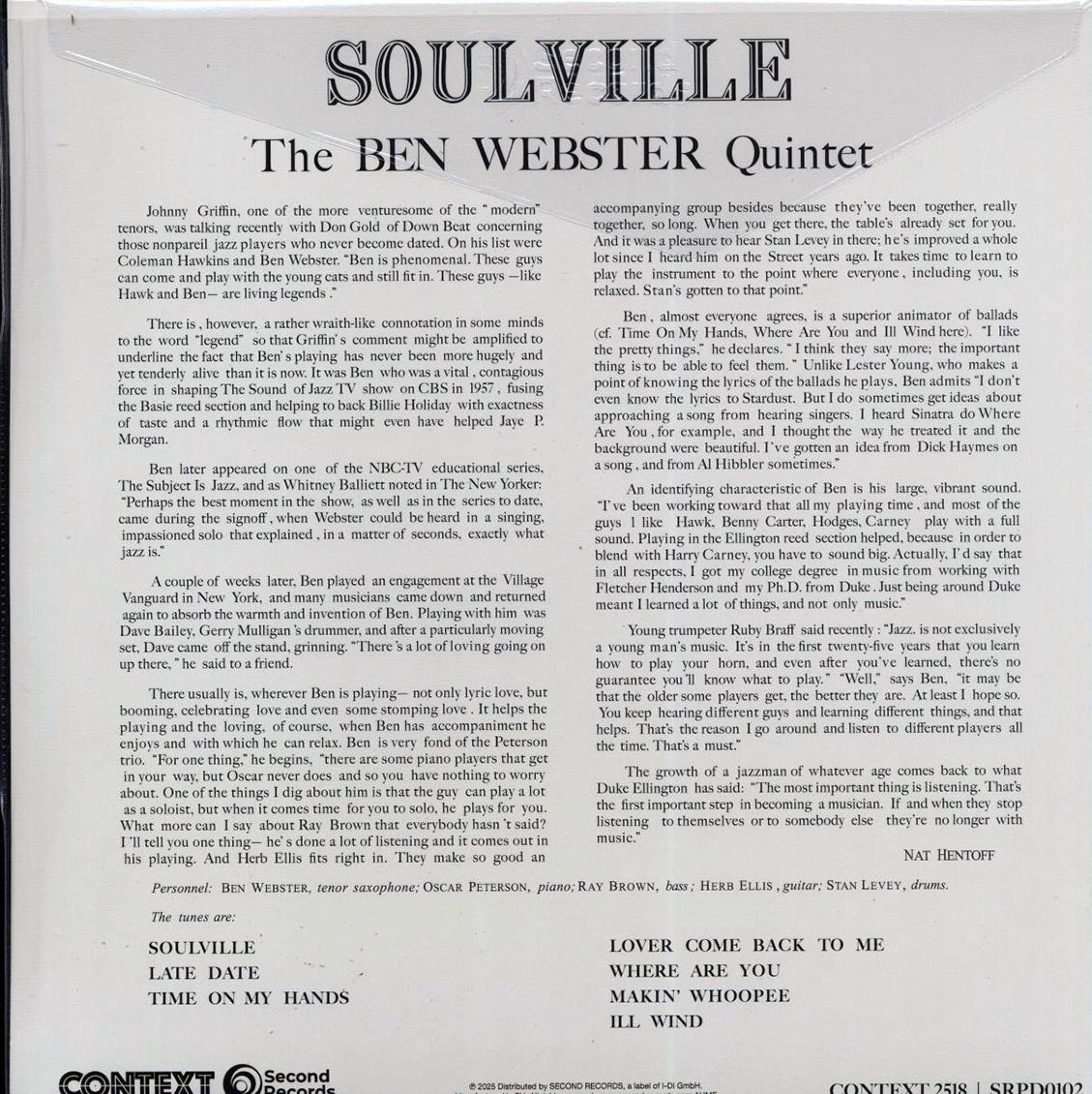 Ben Webster Quintet - Soulville (180g) (orange vinyl) [New Vinyl Record LP]