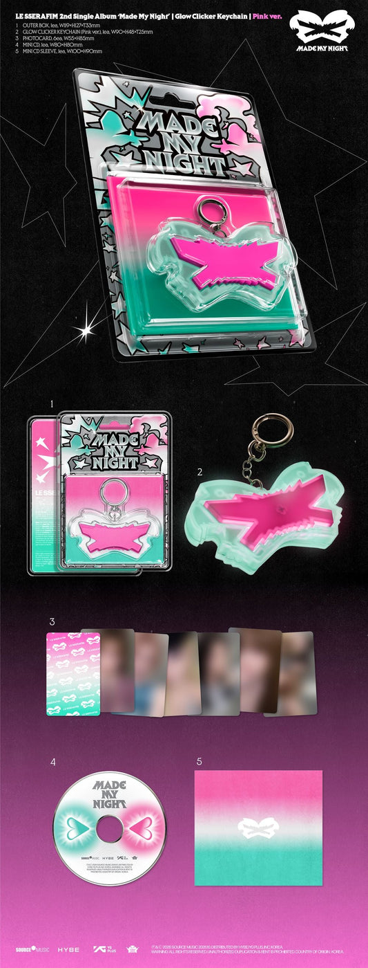 LE SSERAFIM - 2nd Single Album 'Made My Night' [Pink Glow Clicker Keychain ver.] [New CD]