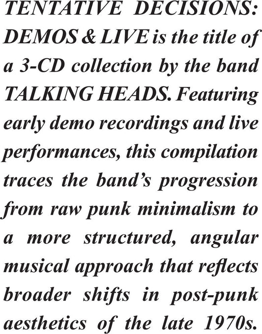 Talking Heads - Tentative Decisions: Demos & Live (Digb) [CD] [New CD]