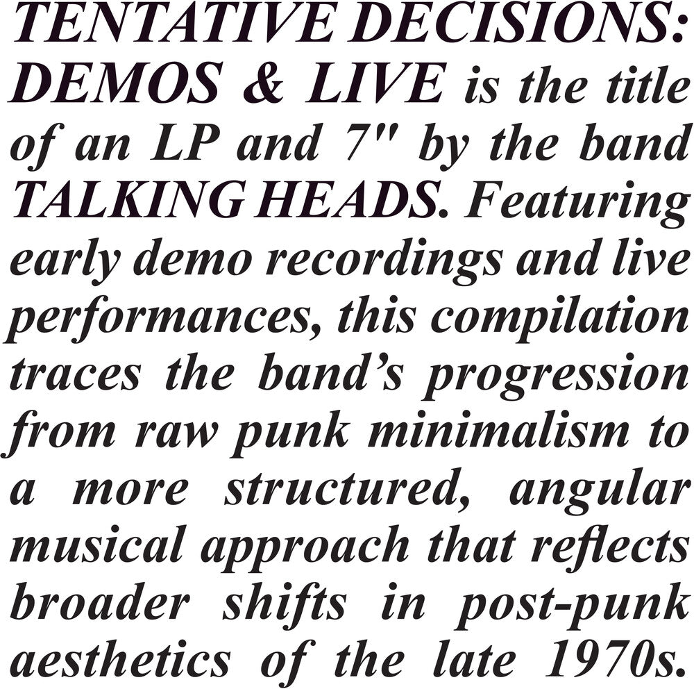 Talking Heads - Tentative Decisions: Demos & Live [LP] [New Vinyl]