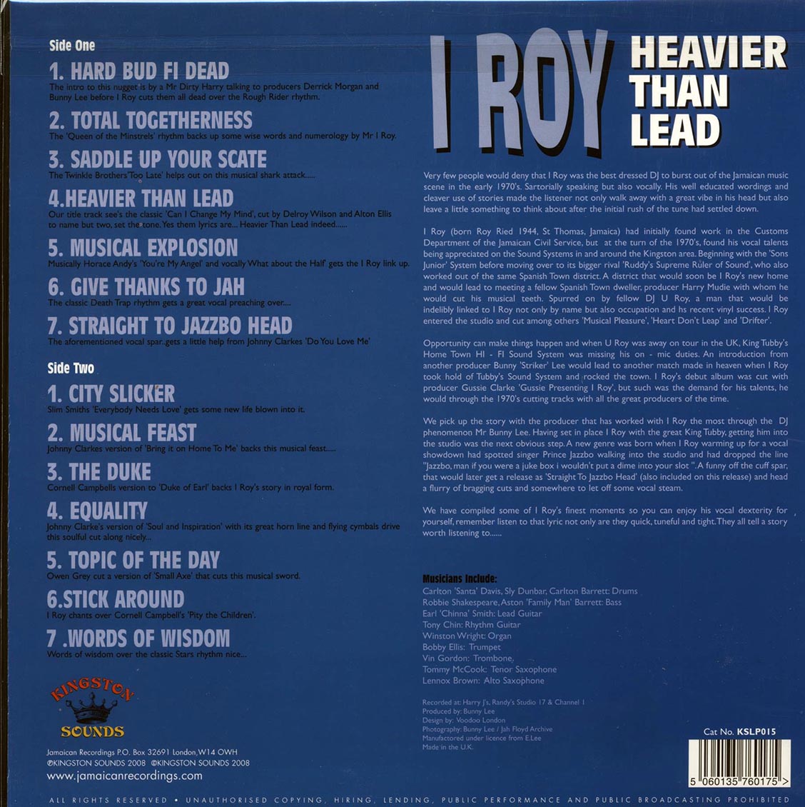 I Roy - Heavier Than Lead (180g) [New Vinyl LP]