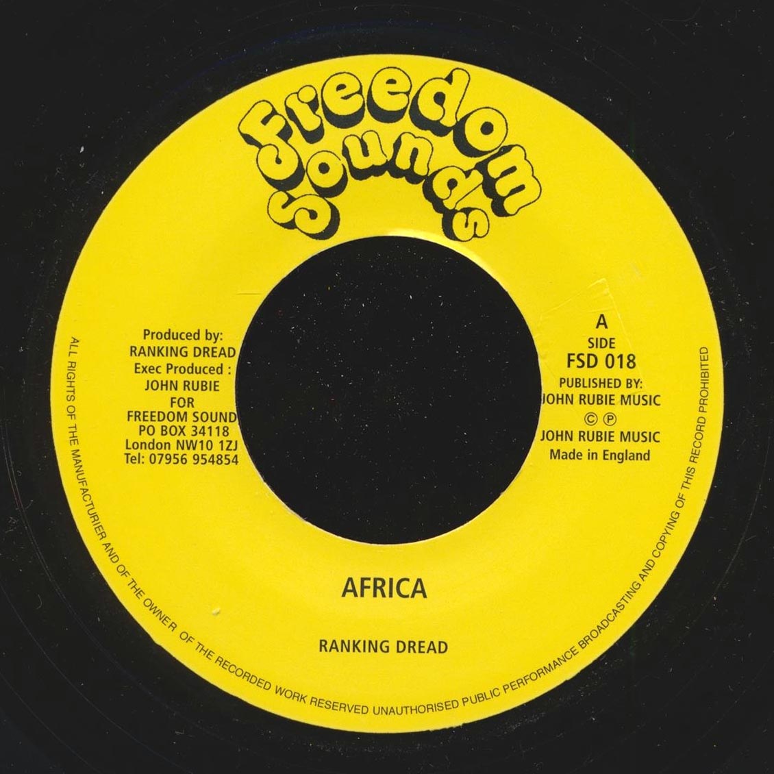 Ranking Dread - Africa  /  King Tubby - Tubbys Dub Plate Mix (UK press) [New Vinyl Record 7" Single]
