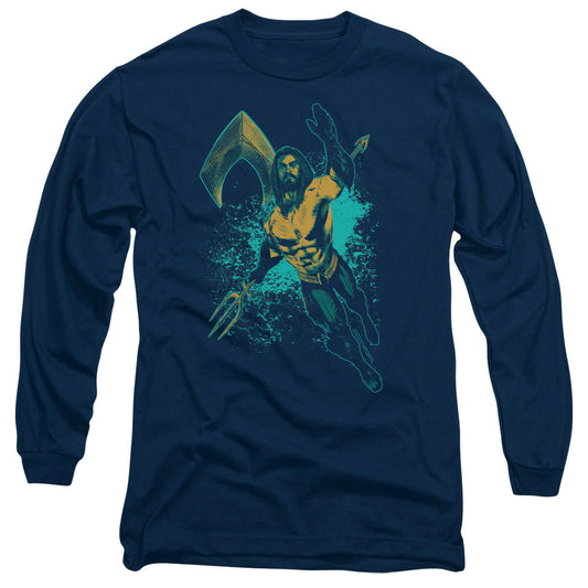 Aquaman Movie Make A Splash Mens Long Sleeve Shirt Navy Officially Licensed