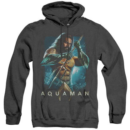 Aquaman Movie Trident Mens Heather Hoodie Black Officially Licensed
