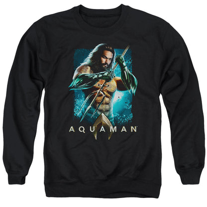 Aquaman Movie Trident Mens Crewneck Sweatshirt Black Officially Licensed