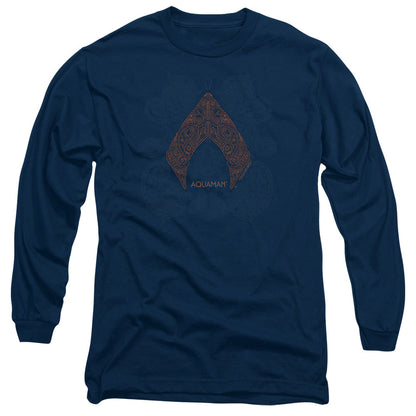 Aquaman Movie Aqua Paisley Mens Long Sleeve Shirt Navy Officially Licensed