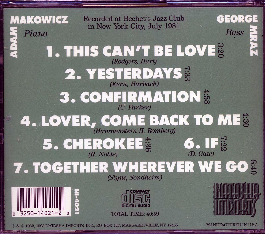 Adam Makowicz & George Mraz - Together Wherever We Go [1993 Reissue] [New CD]