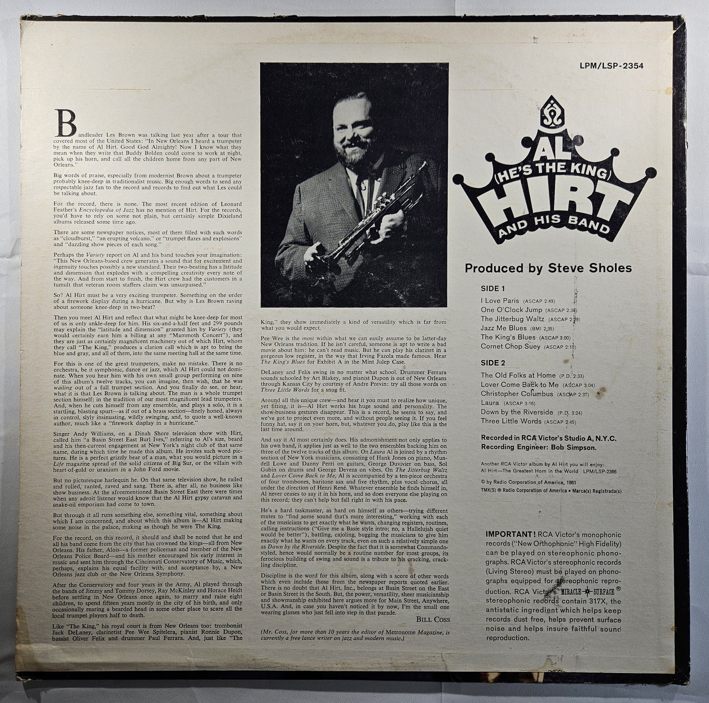 Al Hirt - Al (He's the King) Hirt and His Band [1961 Used Vinyl Record LP]