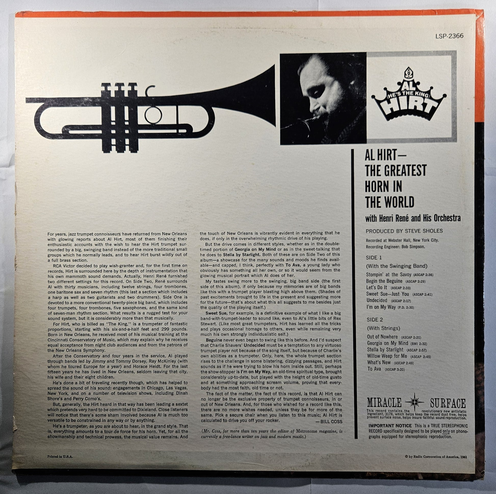 Al Hirt - The Greatest Horn in the World [1961 Indianapolis Pressing] [Used Vinyl Record LP]