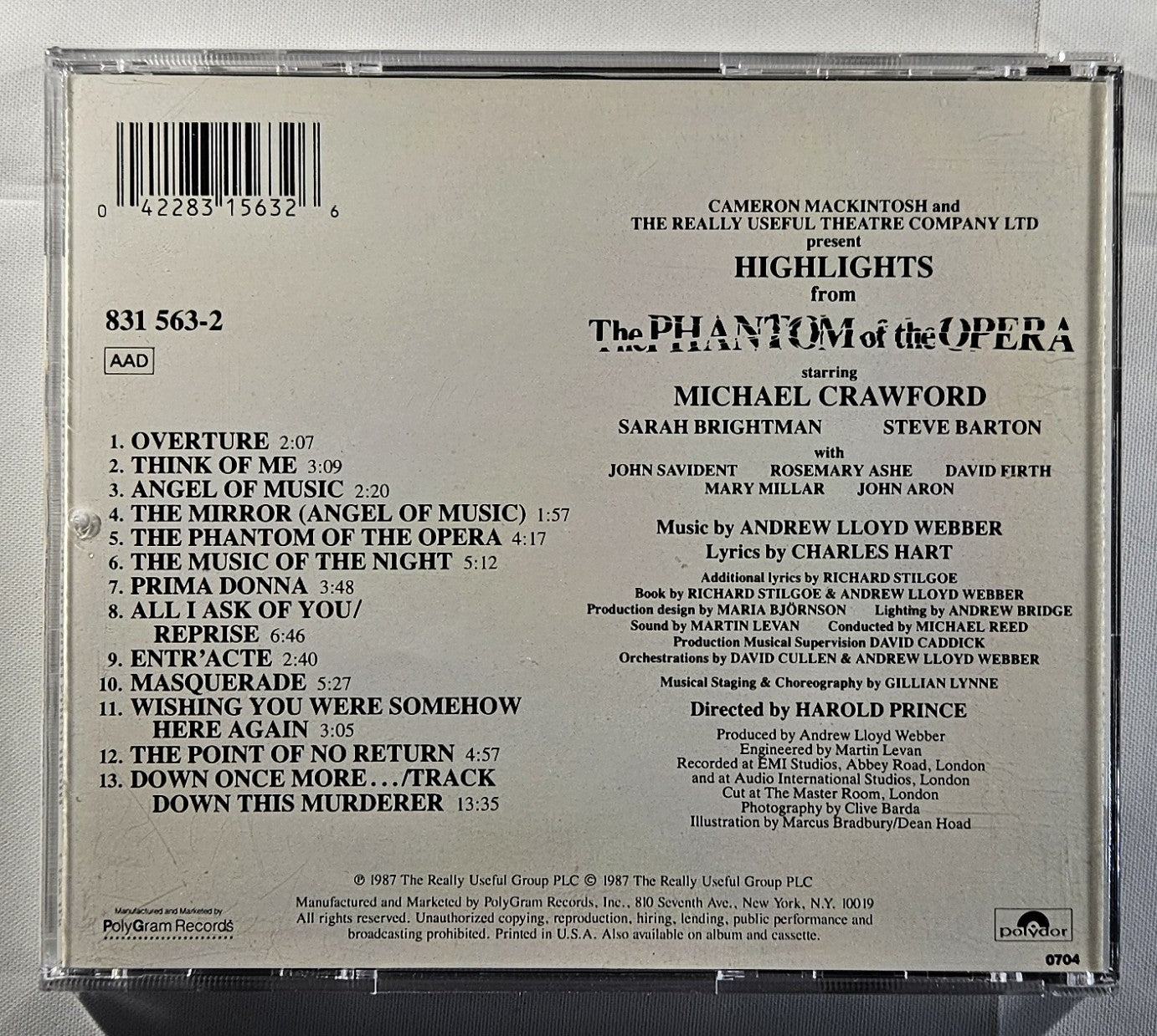 Andrew Lloyd Webber - Highlights From The Phantom of the Opera (The Original Cast Recording)  [Used CD] [E]
