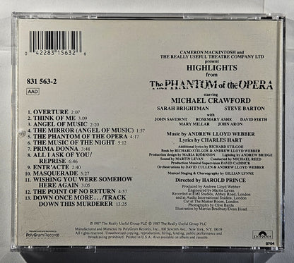 Andrew Lloyd Webber - Highlights From The Phantom of the Opera (The Original Cast Recording)  [Used CD] [E]