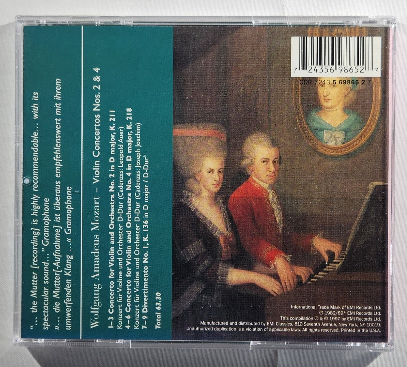 Anne-Sophie Mutter - Mozart: Violin Concertos Nos. 2 & 4 [1997 Used CD]