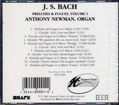 Anthony Newman - Bach: Preludes & Fugues for Organ, Volume 1 [1986 New CD]