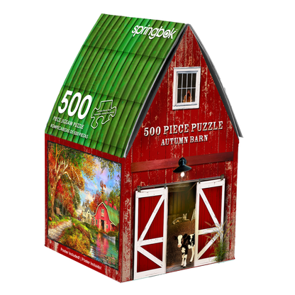 Autumn Barn 500 Piece Jigsaw Puzzle in Shaped Box Springbok