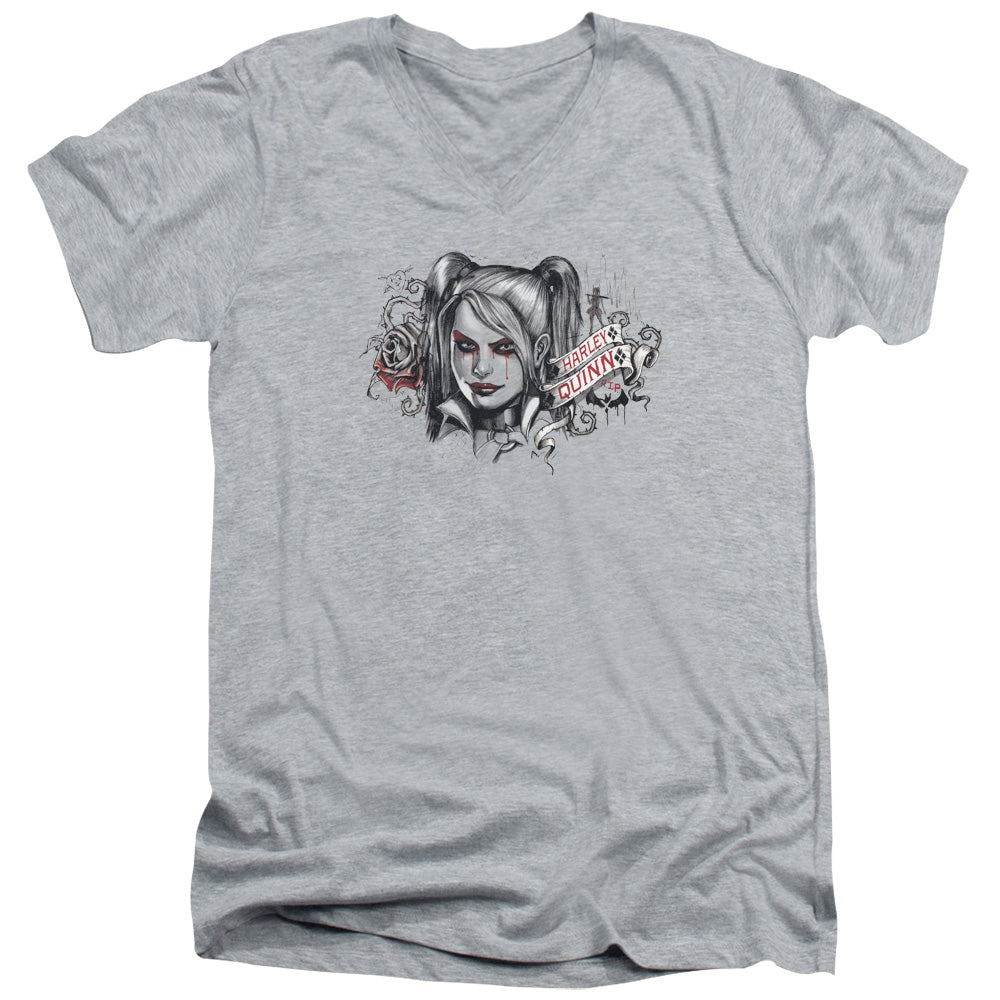 Batman Arkham Knight Hq Sketch Mens Slim Fit V Neck T Shirt Athletic Heather Officially Licensed