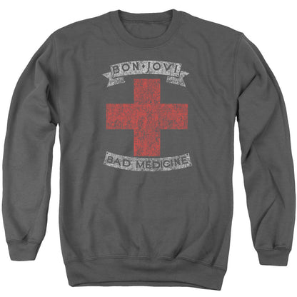 Bon Jovi Bad Medicine Mens Crewneck Sweatshirt Charcoal Officially Licensed